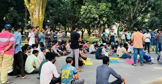 রাবি শিক্ষার্থী সায়মার মৃত্যুর বিচারের দাবিতে শিক্ষার্থীদের অবস্থান কর্মসূচি